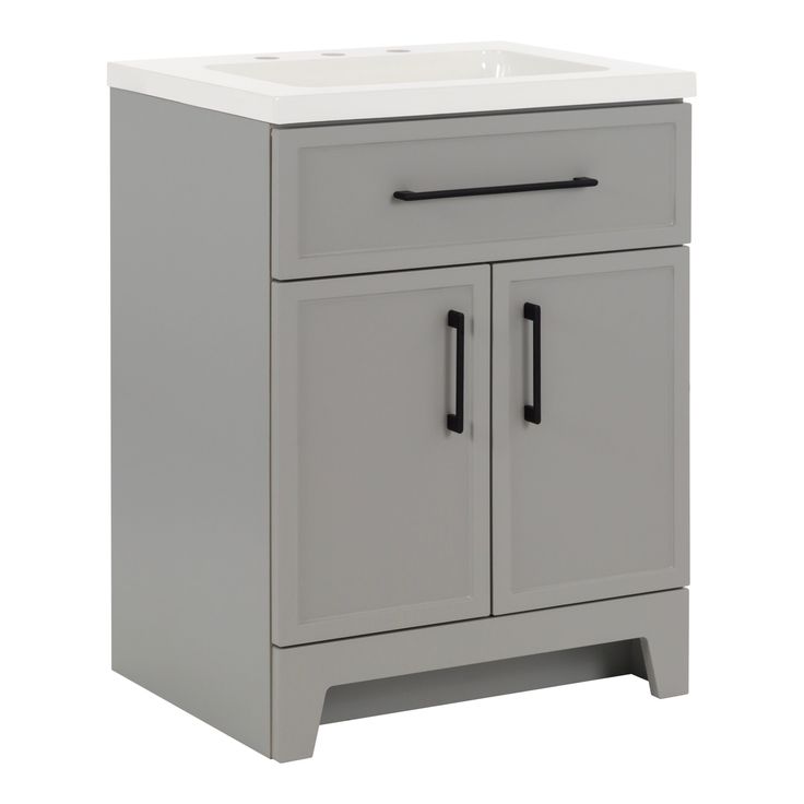 Style Selections Potter 24-in Gray Single Sink Bathroom Vanity with White Cultured Marble Top