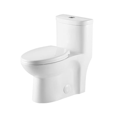 1-Piece 1.1 GPF /1.6 GPF Dual Flush High Efficiency Elongated Toilet in White Seat Included - Super Arbor