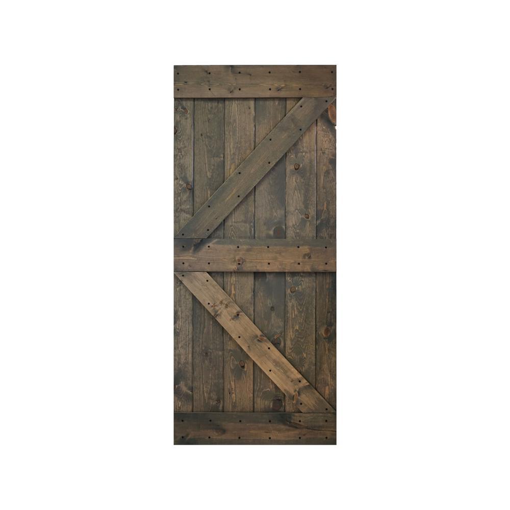 36 in x 84 in K Series DIY Dark Walnut Finished Knotty Pine Wood Barn Door Slab - Super Arbor