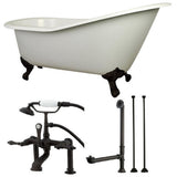 Slipper 62 in. Cast Iron Clawfoot Bathtub in White with Faucet Combo in Polished Brass - Super Arbor