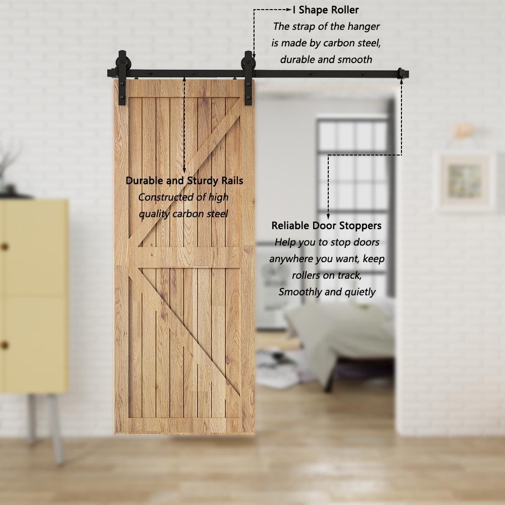 6 ft./72 in. Black Sliding Barn Door Track and Hardware Kit with I-Shape Hanger For Single Door - Super Arbor