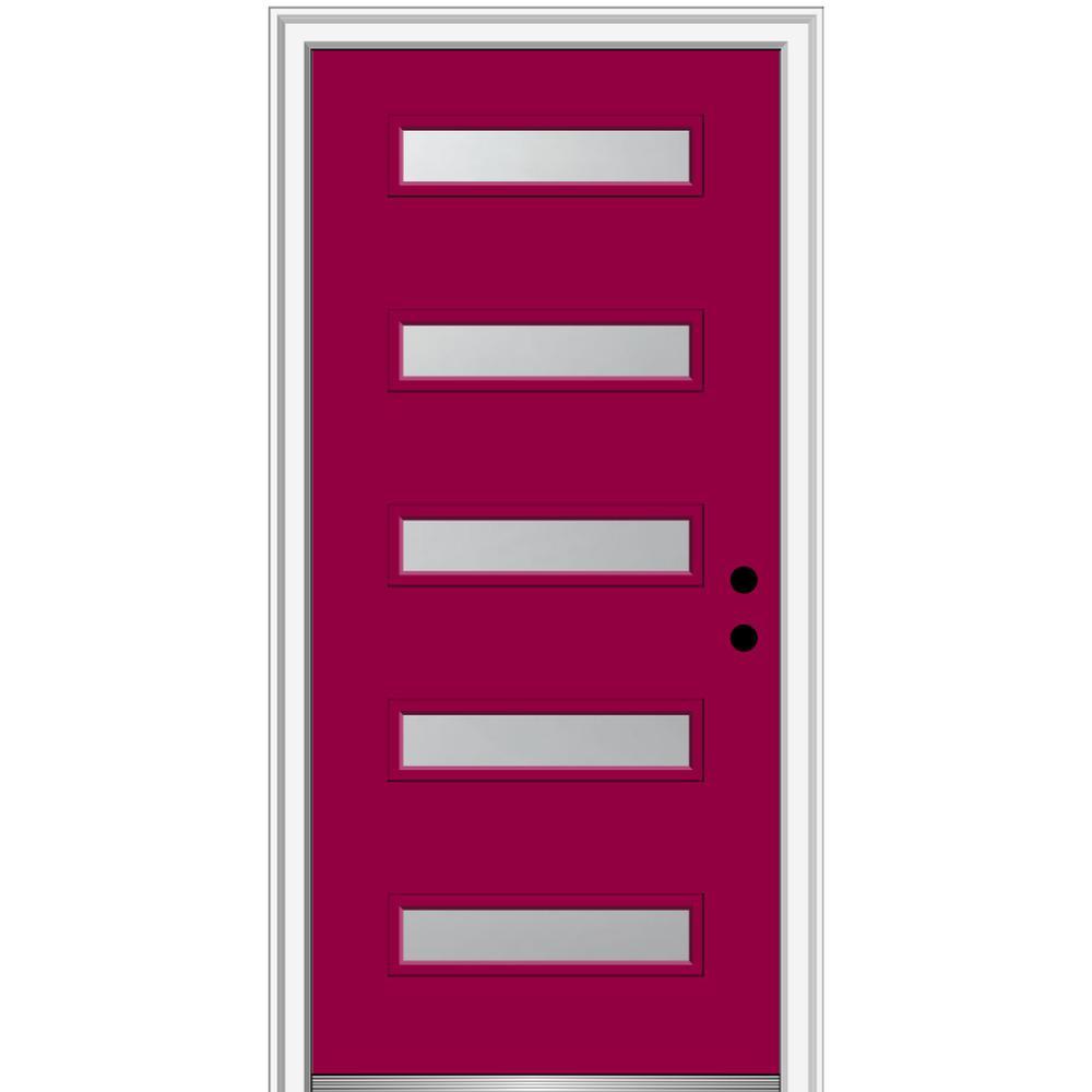 36 in. x 80 in. Davina Right-Hand Inswing 5-Lite Frosted Glass Painted Steel Prehung Front Door on 4-9/16 in. Frame - Super Arbor