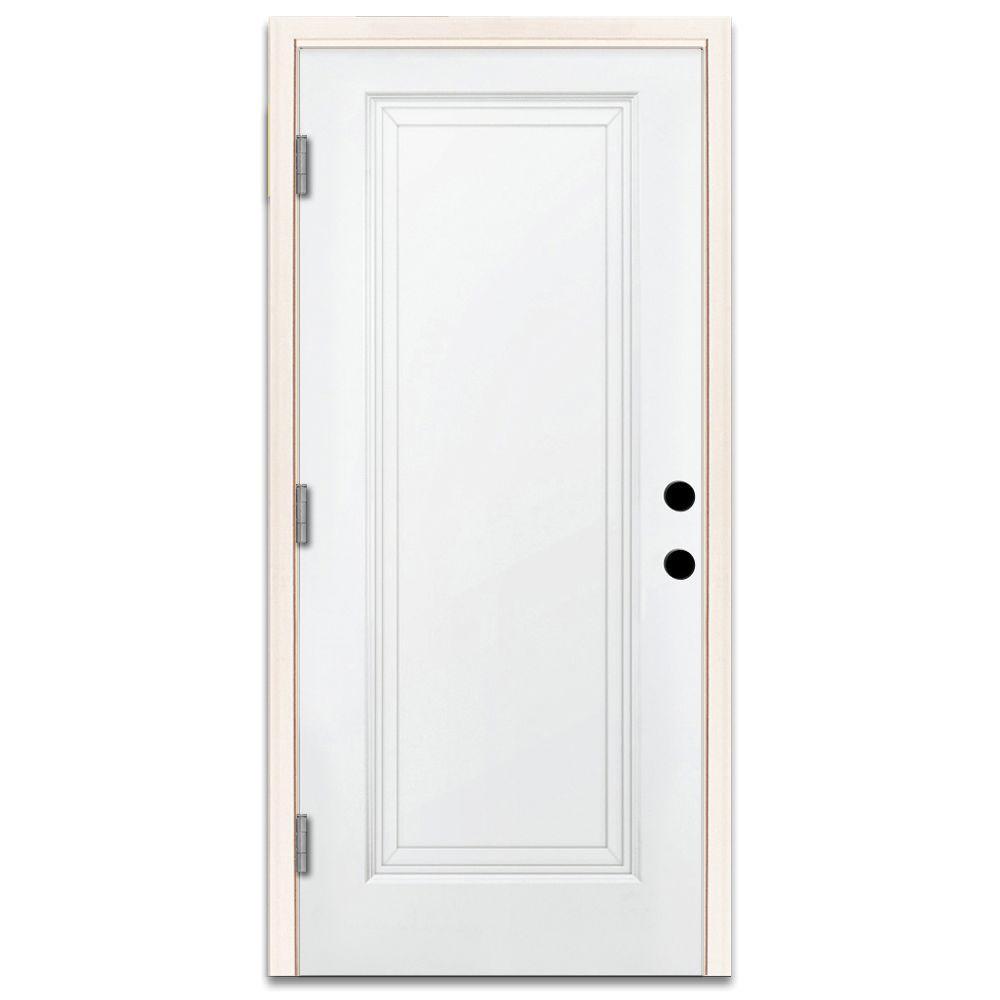 36 in. x 80 in. Premium 1-Panel Primed White Steel Prehung Front Door with 36 in. Left-Hand Outswing and 4 in. Wall - Super Arbor