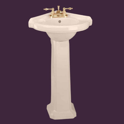 RENOVATORS SUPPLY MANUFACTURING Portsmouth 22 in. Corner Pedestal Bathroom Sink in Biscuit Vessel with Overflow