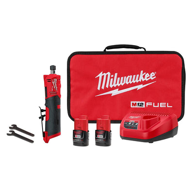 M12 FUEL 12-Volt Lithium-Ion Brushless Cordless 1/4 in. Straight Die Grinder Kit with Two 2.0 Ah Batteries