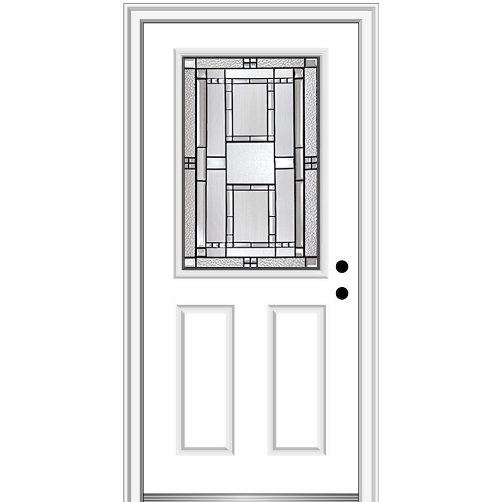32 in. x 80 in. Metro Right-Hand Inswing Decorative 1/2 Lite 2-Panel Primed Steel Prehung Front Door on 4-9/16 in. Frame - Super Arbor