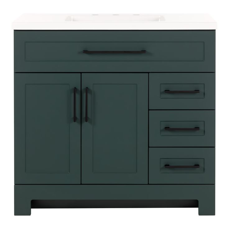 Style Selections Cauley 36-in Viridian Green Single Sink Bathroom Vanity with White Cultured Marble Top