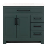 Style Selections Cauley 36-in Viridian Green Single Sink Bathroom Vanity with White Cultured Marble Top