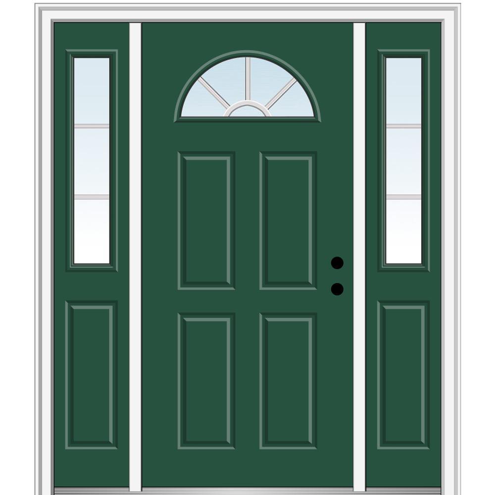 68.5 in. x 81.75 in. Internal Grilles Right-Hand Inswing 1/4-Lite Clear Painted Steel Prehung Front Door with Sidelites - Super Arbor