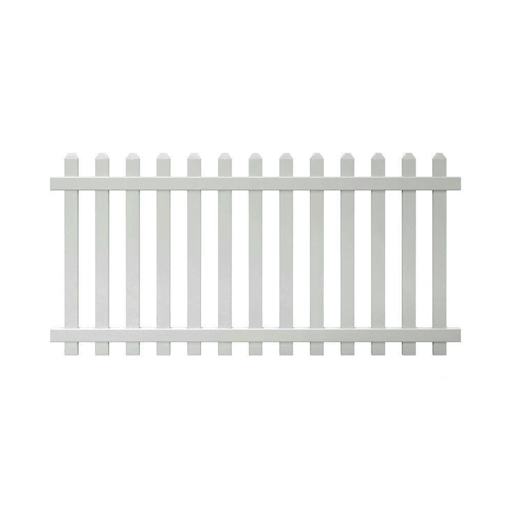 Glendale 4 ft. H x 8 ft. W White Vinyl Spaced Picket Unassembled Fence Panel with Dog Ear Pickets - Super Arbor