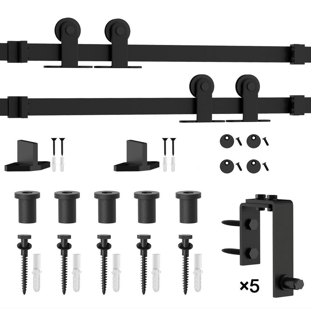 6 ft./72 in. Steel Bypass Sliding Barn Door Hardware Track for Double Wooden Doors Closet Kitchen Kit - Super Arbor
