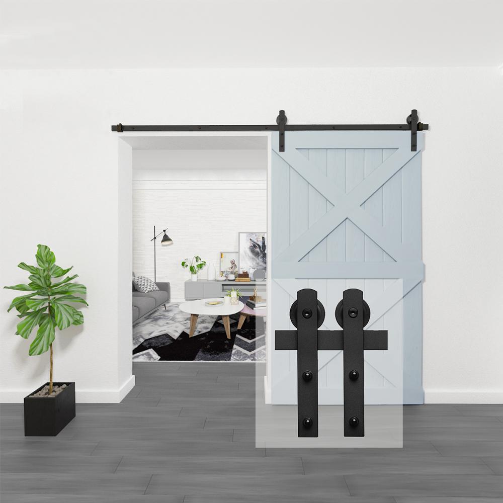 8 ft./96 in. Black Sliding Barn Door Track and Hardware Kit with I-Shape Hanger For Single Door - Super Arbor