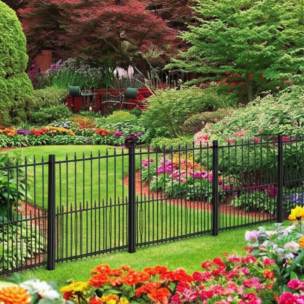 Vigoro Empire 29 in. x 38 in. Black Steel 3-Rail Fence Panel