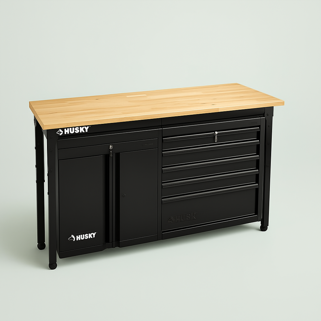 76 Inch Workbench Husky 76 in. Adjustable Height Black Workbench with Solid Wood Top and ...