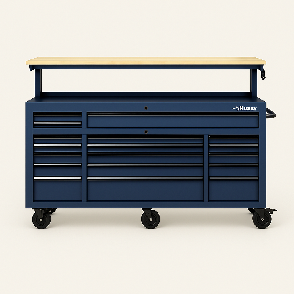 Husky 72 in. 18-Drawer Adjustable Height Mobile Workbench with
