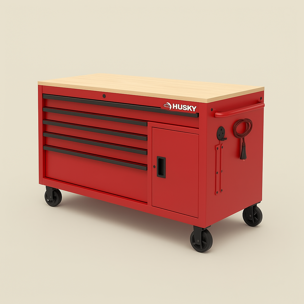 Husky 56 in. W 5-Drawer 1-Door Deep Tool Chest Mobile Workbench in Mat ...