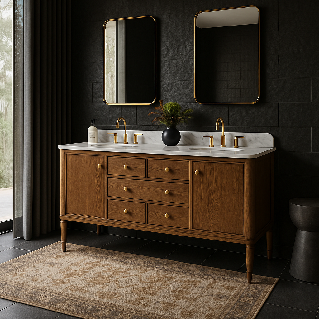 Home Decorators Collection Collette 60" Double Sink Bath Vanity in Cinnamon Oak with Carrara Marble Top
