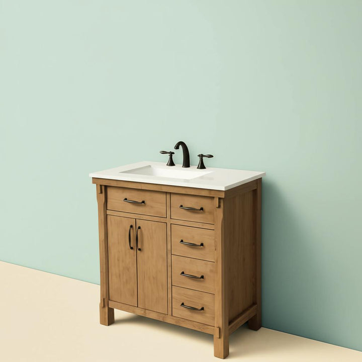 Home Decorators Collection Bellington 36 in. Single Sink Vanity in Almond Toffee with White Engineered Stone Top