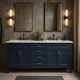 Home Decorators Collection Beaufort 60" Double Sink Vanity in Midnight Blue with White Engineered Stone Top