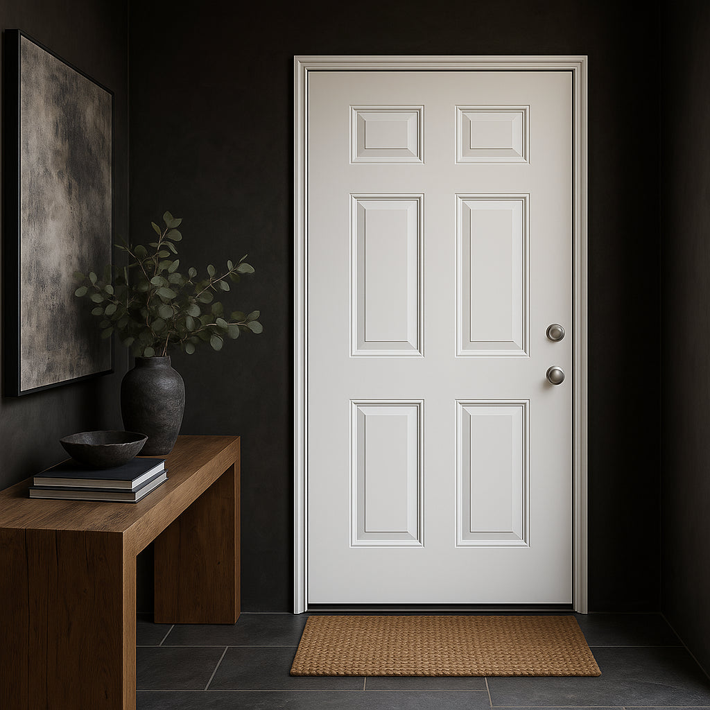 Masonite 36 in. x 80 in. 6-Panel Left Hand Inswing Primed White Smooth Fiberglass Prehung Front Exterior Door