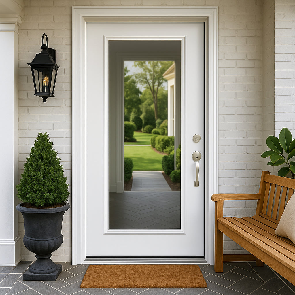 Masonite Premium 9 Lite Primed Steel Prehung Front Door, Right-Hand Inswing, No Brickmold, 36 in. x 80 in.