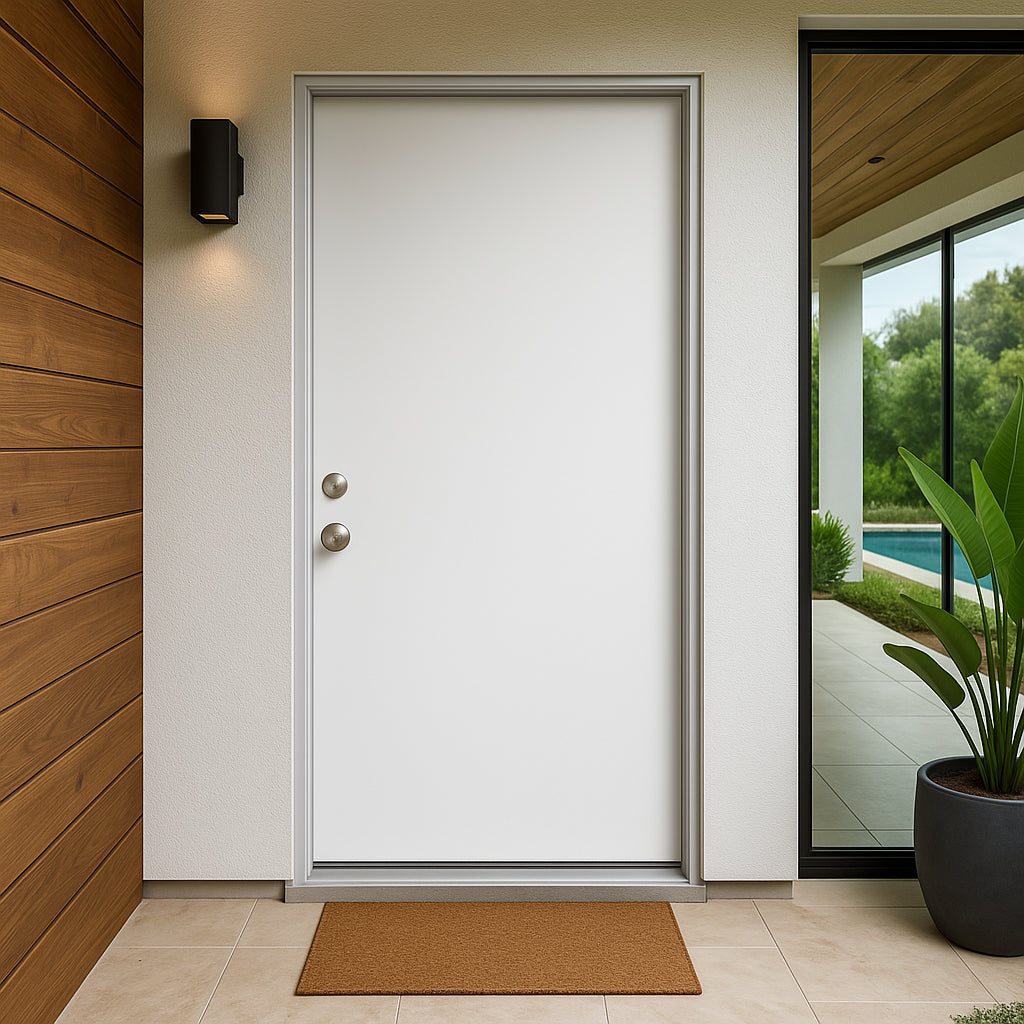 Masonite 36 x 80 in. Premium Flush Right-Hand Inswing Primed Steel Prehung Exterior Door No Brickmold