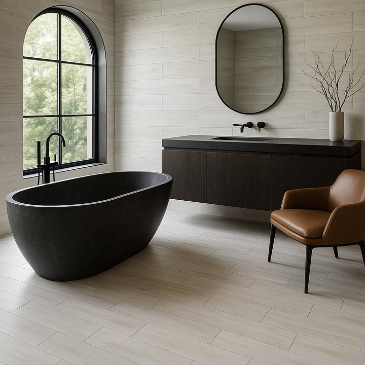 Ashford Woodville Blanco Matte Ceramic Tile - 8 x 24, Durable Wood