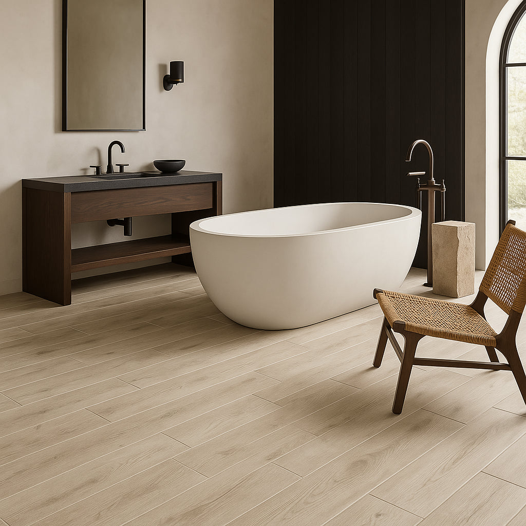 Ashford Meadow Blanco Porcelain Tile - 10 x 47, Matte Finish, Wood