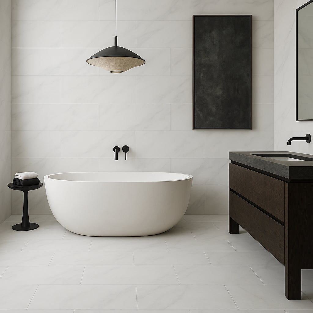 Maximo Marbella White Porcelain Tile - 16 x 48 Matte Finish
