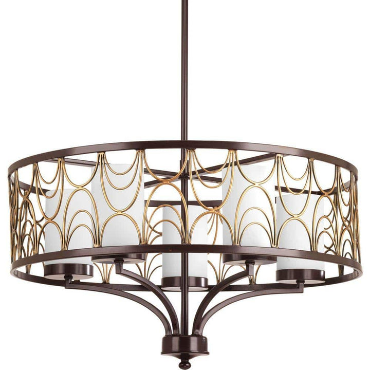 Progress Lighting Cirrine Collection 5-Light Antique Bronze Etched White Glass Global Chandelier Light
