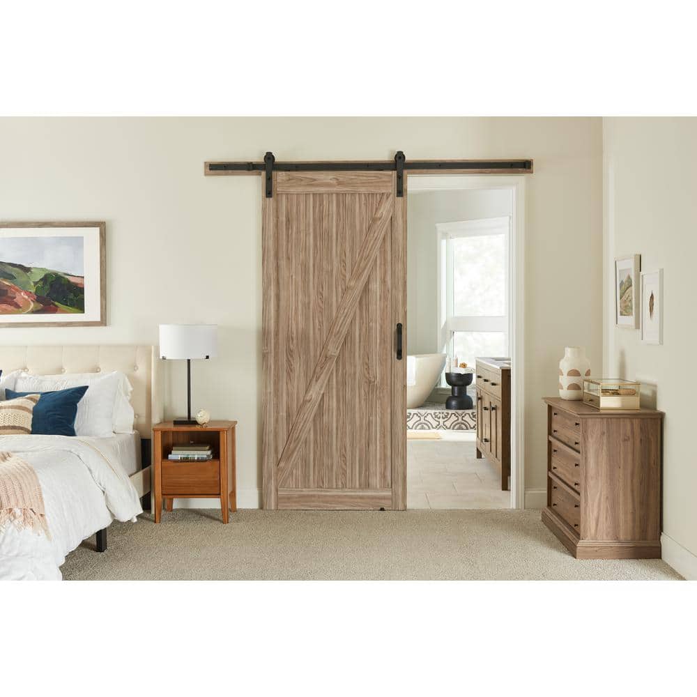 Masonite 36 in. x 84 in. Z-Bar Ash Gray Finished Composite Interior Sliding Barn Door Slab with Hardware Kit