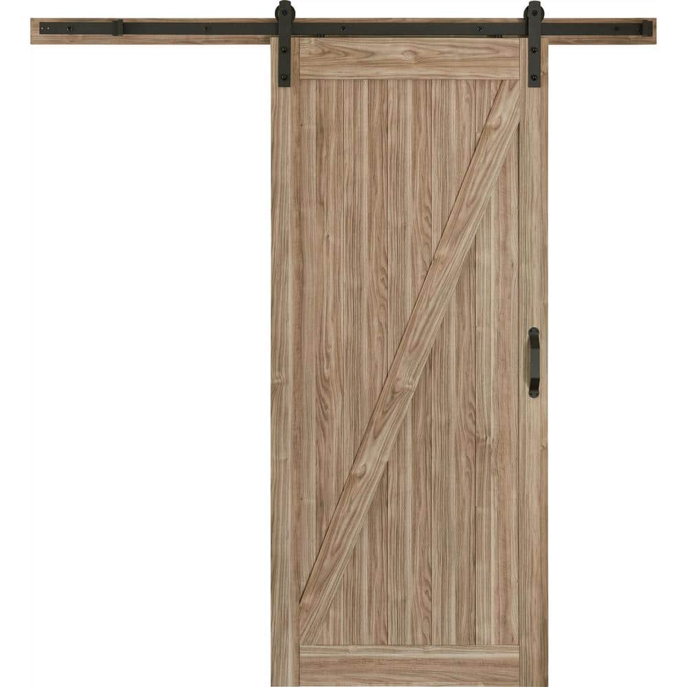 Masonite 36 in. x 84 in. Z-Bar Ash Gray Finished Composite Interior Sliding Barn Door Slab with Hardware Kit