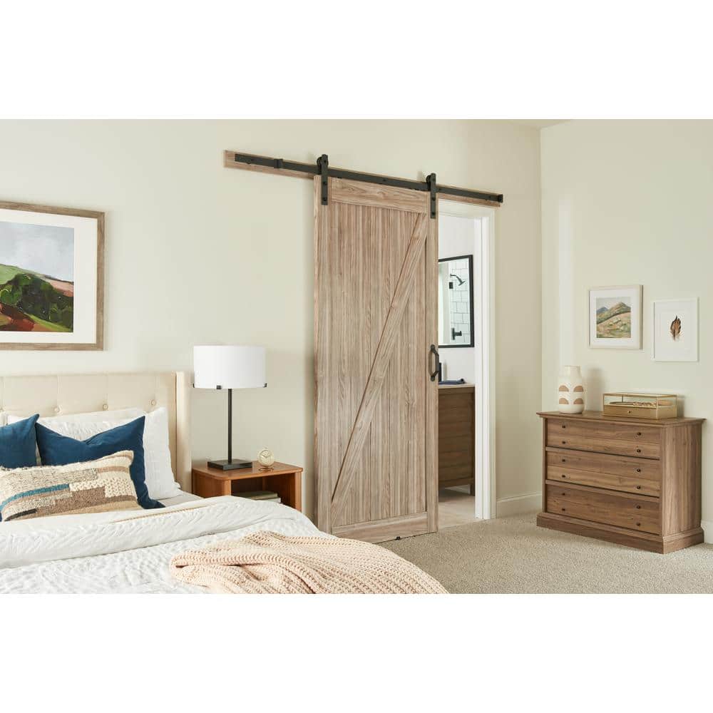 Masonite 42 in. x 84 in. Z-Bar Ash Gray Interior Sliding Barn Door Slab with Hardware Kit