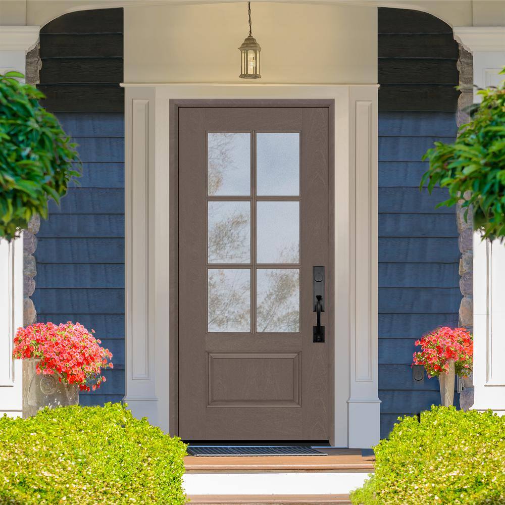 Steves & Sons Regency 36 in. x 80 in. 3/4-6 Lite Clear Glass LHIS Ashwood Stain Mahogany Fiberglass Prehung Front Door