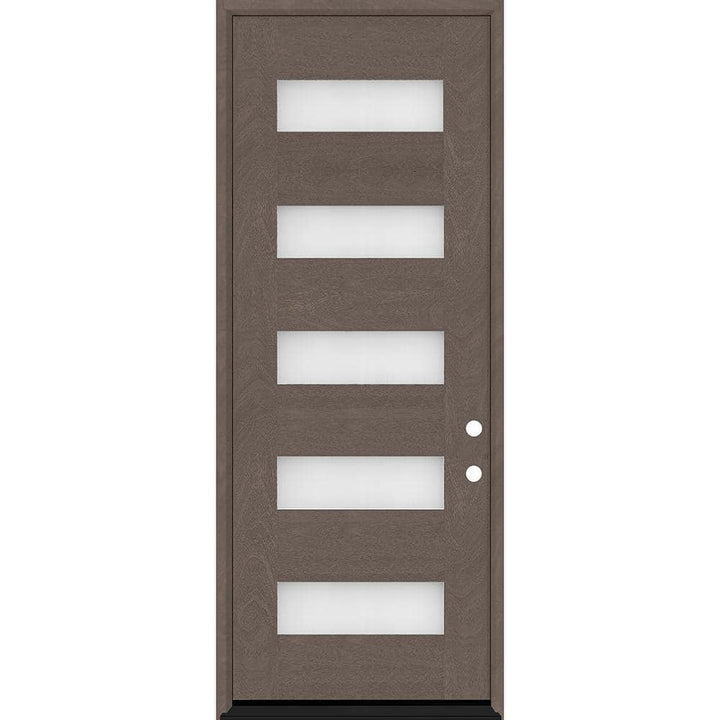Steves & Sons Regency 36 in. x 96 in. 5L Modern Frosted Glass LHIS Ashwood Stained Fiberglass Prehung Front Door