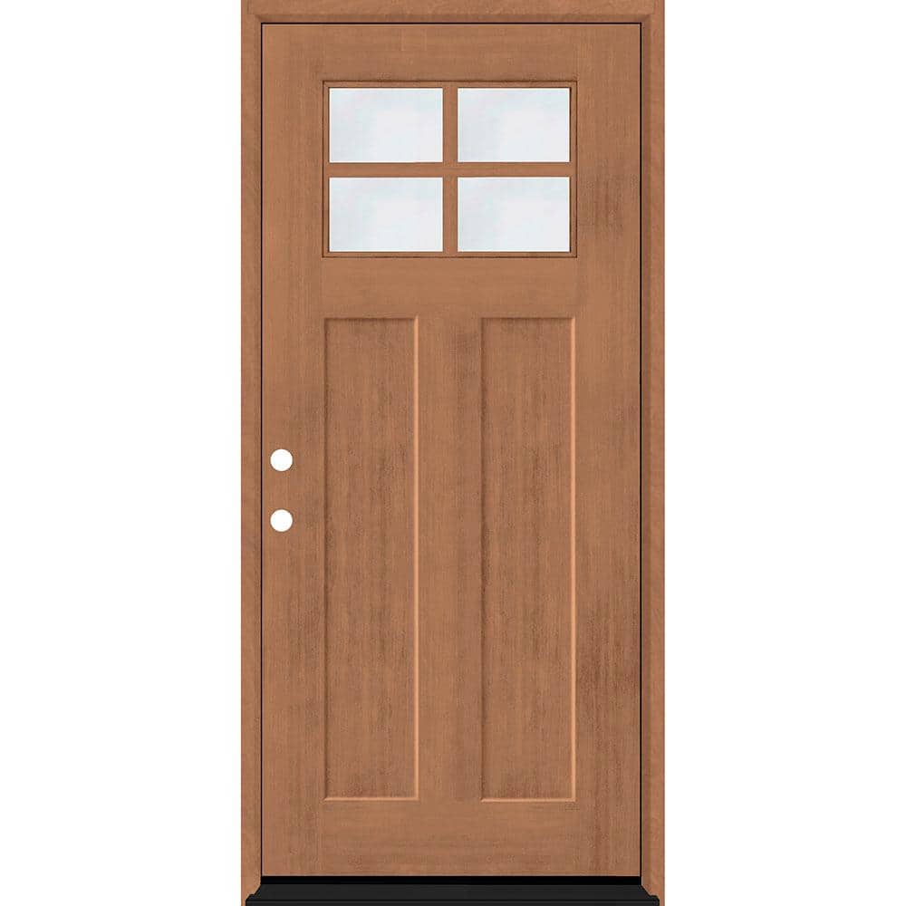 Steves & Sons Regency 36 in. x 80 in. Right-Hand Inswing 4-Lite 1/4 Toplite Clear Glass Autumn Wheat Stain Fir-Grain Fiberglass Prehung Front Door