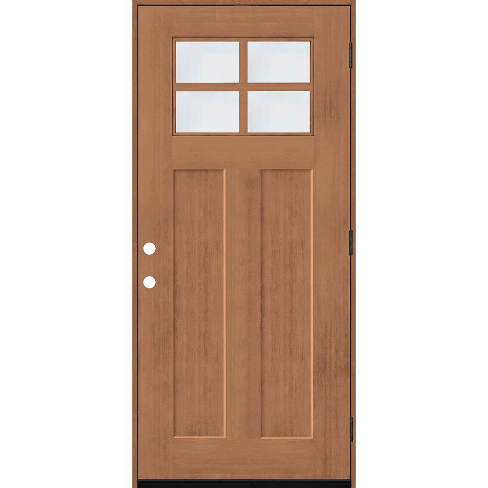 Steves & Sons Regency 36 in. x 80 in. LHOS 4-Lite 1/4 Toplite Clear Glass Autumn Wheat Stain Fir Grain Fiberglass Prehung Front Door