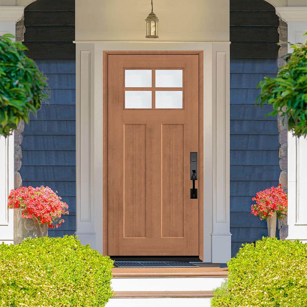 Steves & Sons Regency 36 in. x 80 in. RHOS 4Lite 1/4 Toplite Clear Glass Autumn Wheat Stain Fir Grain Fiberglass Prehung Front Door