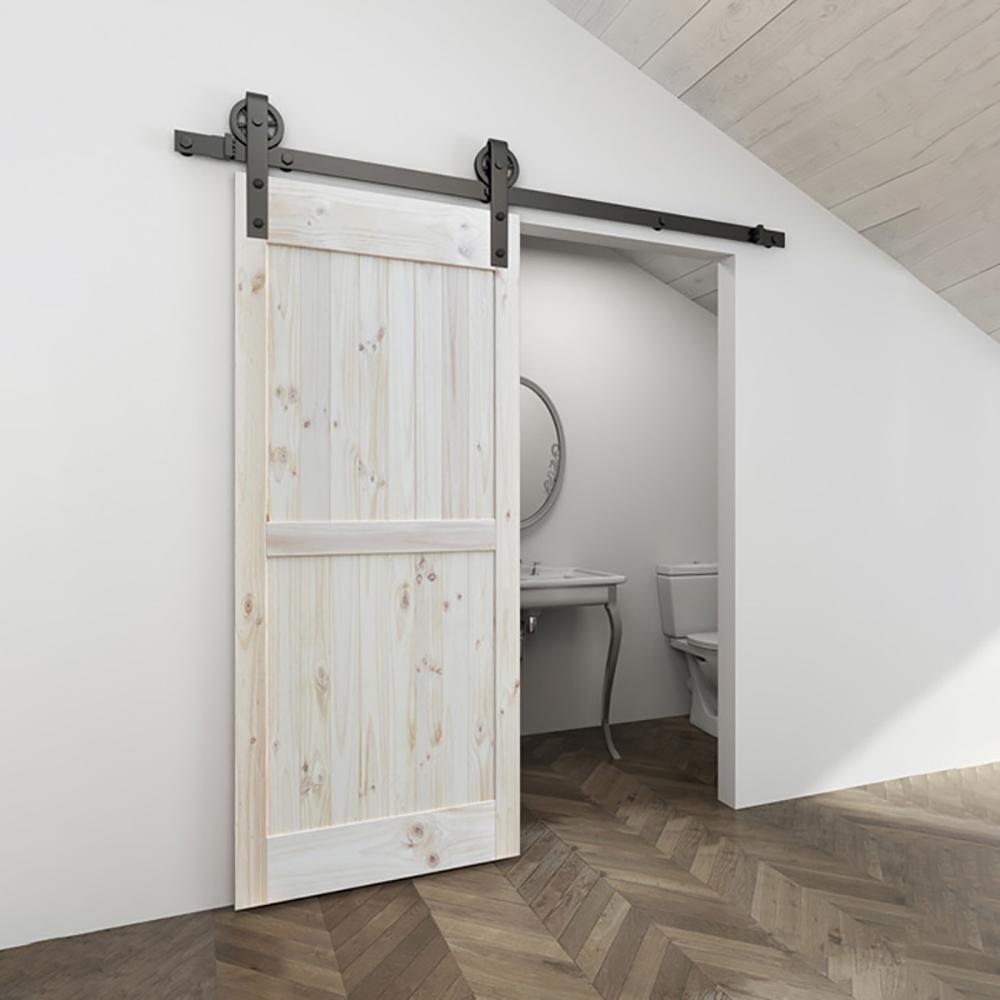 6 ft. /72 in. Frosted Black Sliding Barn Door Track and Hardware Kit for Single with Non-Routed Floor Guide - Super Arbor