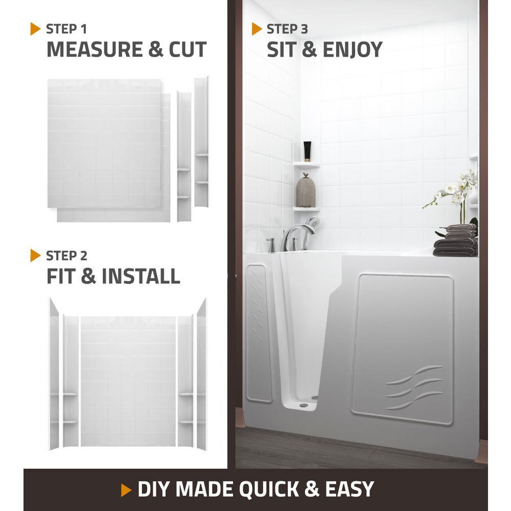Rampart 3.9 ft. Walk-in Whirlpool and Air Bathtub with 4 in. Tile Easy Up Adhesive Wall Surround in White - Super Arbor