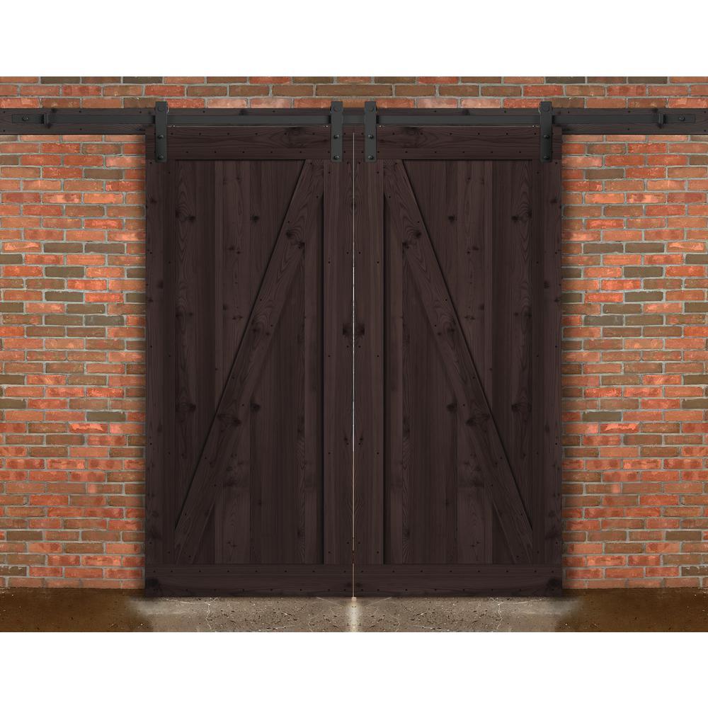 36 in. x 84 in. Canadian Hemlock Distressed Smoke Sliding Barn Door with Hardware Kit - Super Arbor