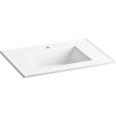Ceramic/Impressions 31 in. W. Rectangular Vanity Top with Single Faucet Hole in White - Super Arbor