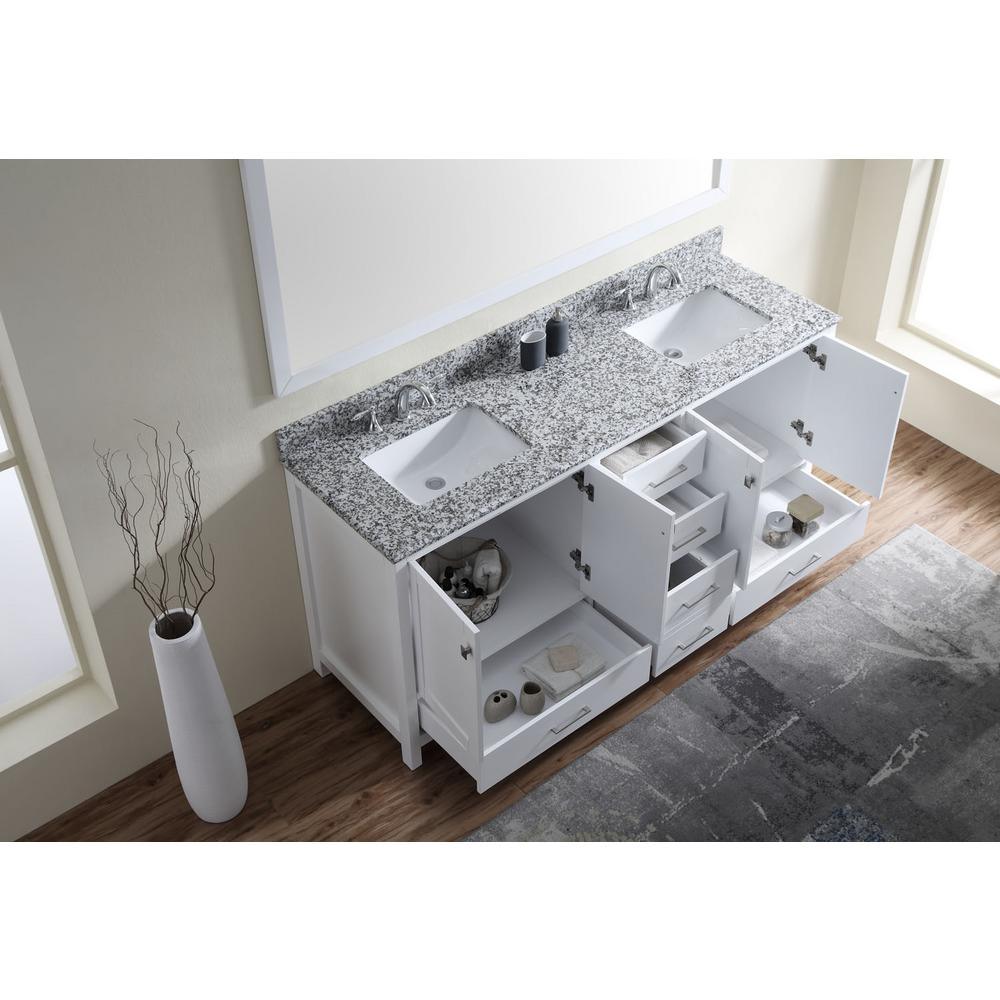 Caroline Madison 72 in. W Bath Vanity in White with Granite Vanity Top in Arctic White Granite with Square Basin - Super Arbor