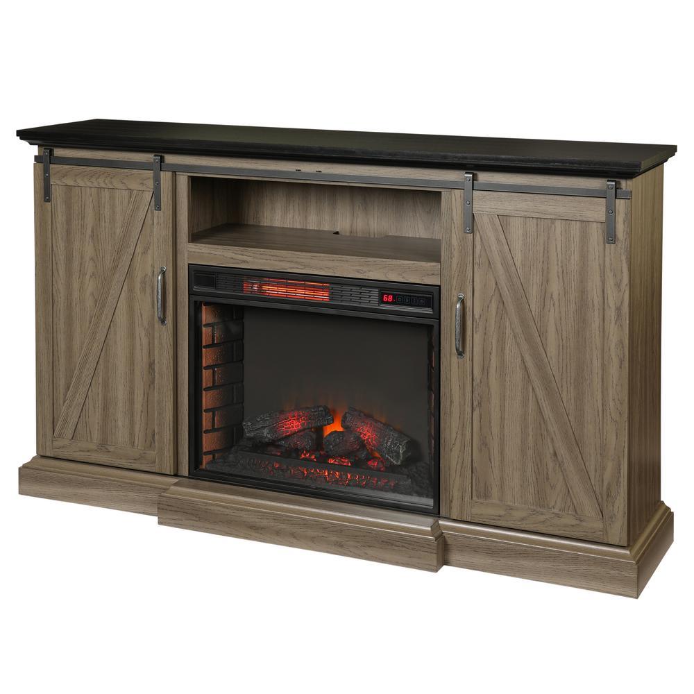 Chestnut Hill 56 in. TV Stand Electric Fireplace with Sliding Barn Door in Ash with Black Top - Super Arbor
