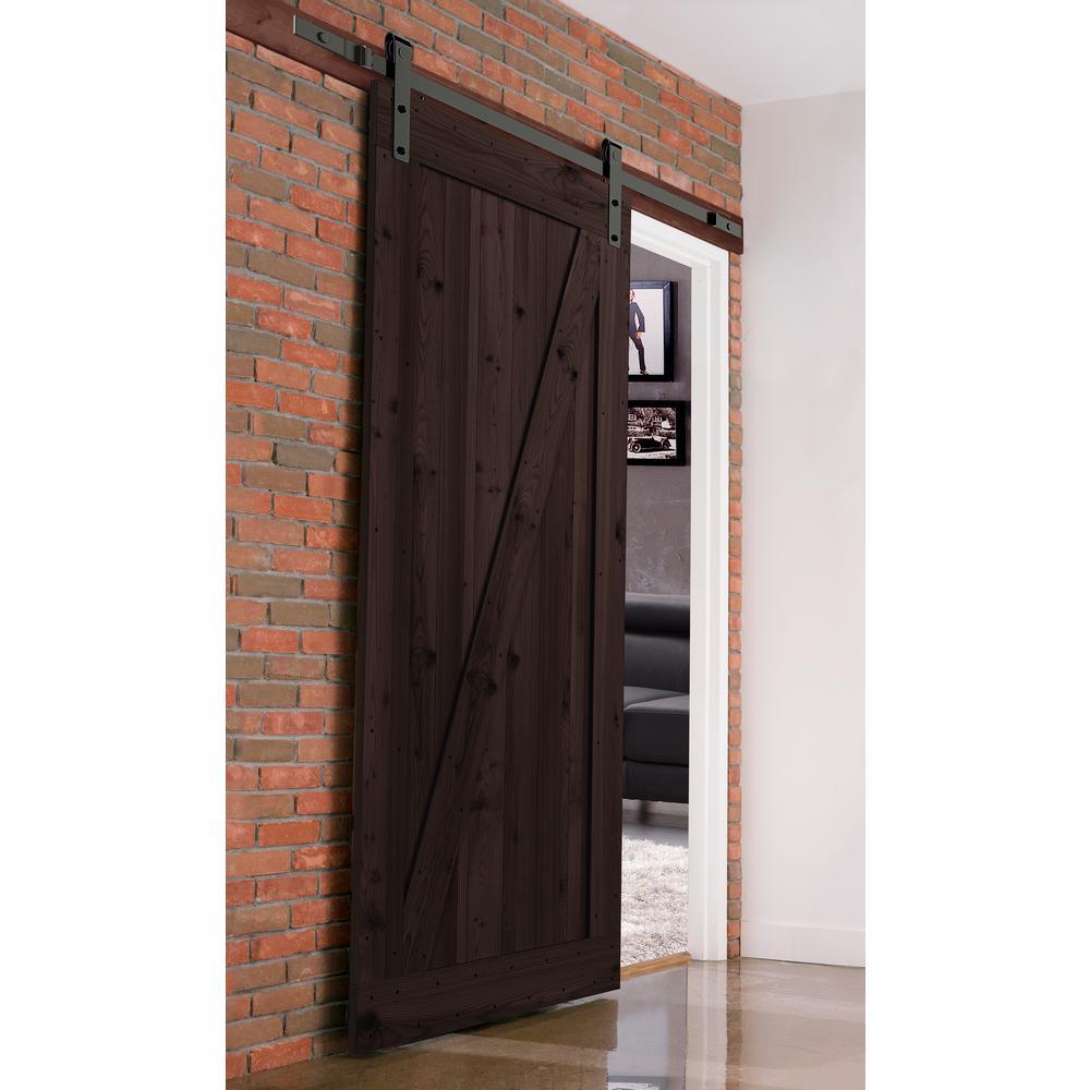 36 in. x 84 in. Canadian Hemlock Distressed Smoke Sliding Barn Door with Hardware Kit - Super Arbor