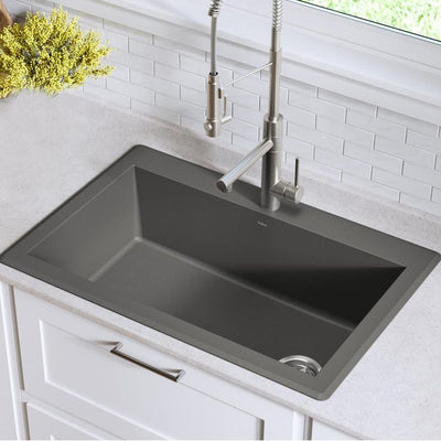 Forteza All-in-One Drop-In/Undermount Granite Composite 33 in. 1-Hole Single Bowl Kitchen Sink in Grey