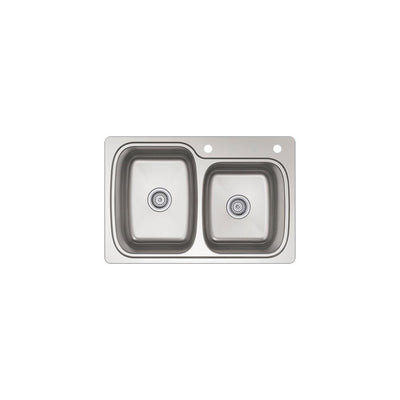 Verse Drop-In Stainless Steel 33 in. 2-Hole Double Bowl Kitchen Sink - Super Arbor