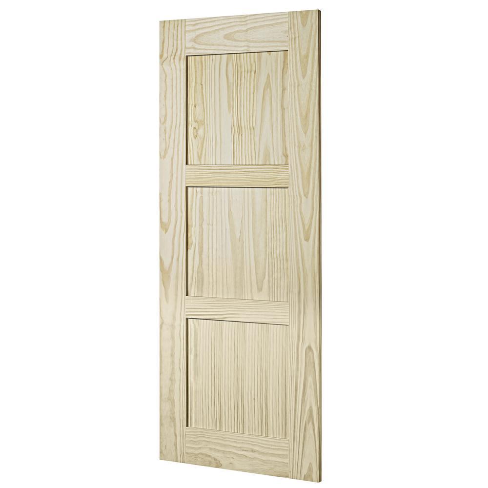 33 in. x 84 in. Shaker Unfinished 3-Panel Clear Pine Interior Barn Door Slab - Super Arbor