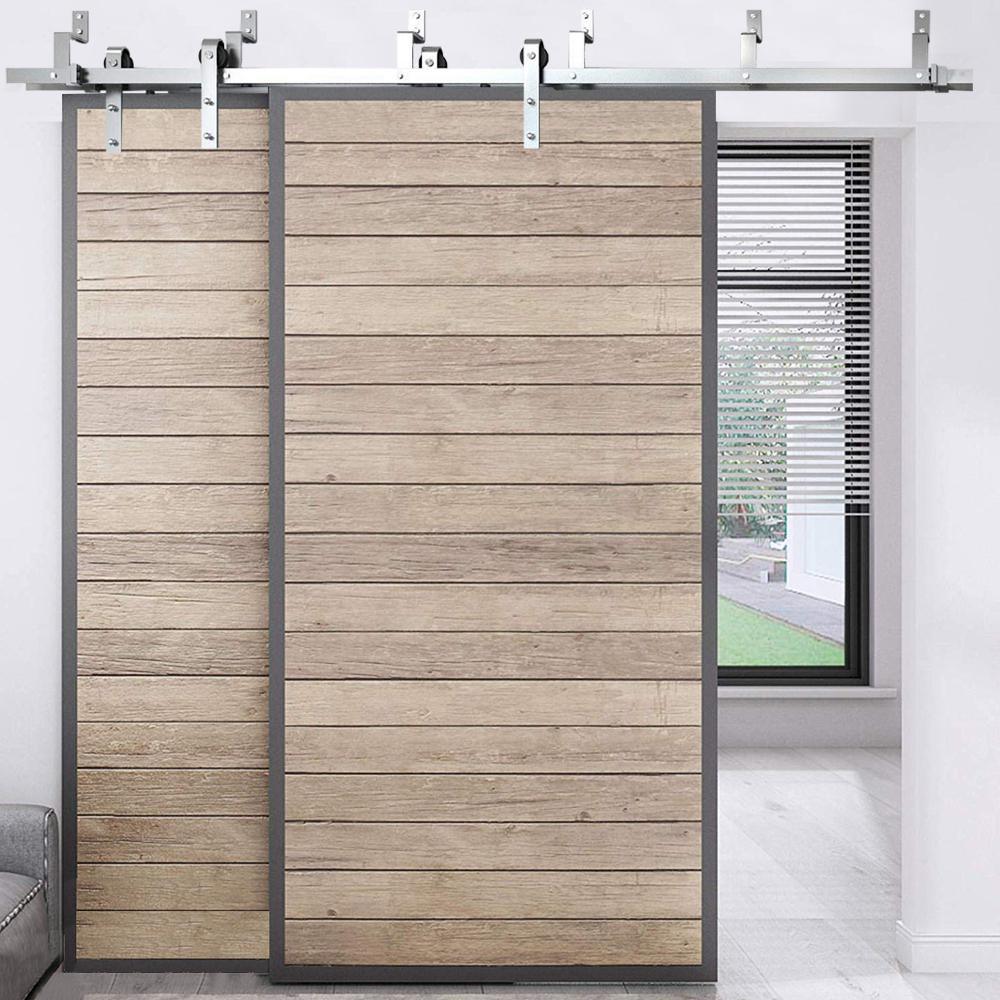 6 ft./72 in. Stainless Steel Sliding Bypass Barn Door Hardware Track Kit for Double Doors Non-Routed Floor Guide - Super Arbor