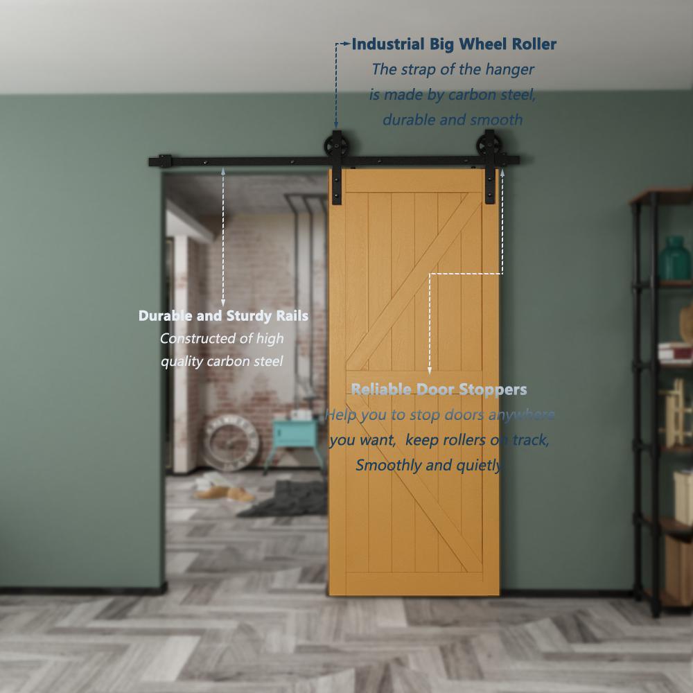 6.6 ft./79 in. Black Sliding Barn Door Track and Hardware Kit with Bigwheel J Shape Hanger for Single Door - Super Arbor